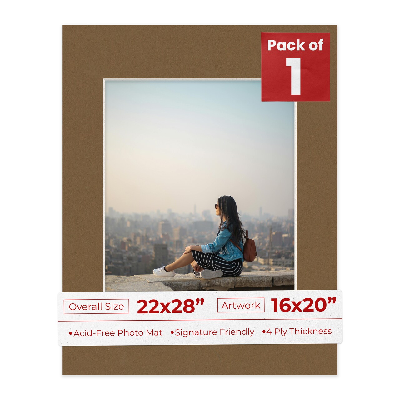 Aged Oak Brown Mat Board for 22x28 Frames - Fits 16x20 Photos